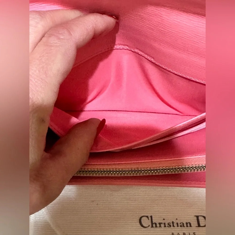 Christian Dior Pink Leather Clasp Front Long Wallet w/unbranded chain
